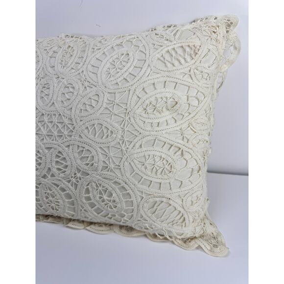 Vintage Lace Toss Pillow - Battenberg White Lace Pillow French Country Style - Picture 3 of 9